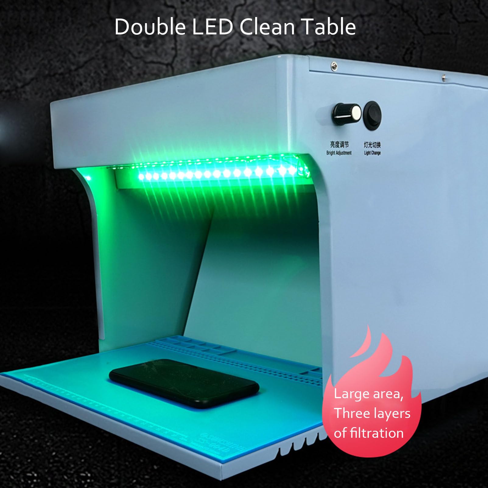 Campana de Flujo Laminar Campana de Flujo Laminar Vertical Filtro H-E-P-A, Flujo de Aire Laminar Portátil Mesa de Trabajo Libre de Polvo para Reparación de LCD de Teléfono