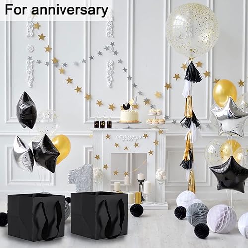 Vista 14 de Sdootjewelry Bolsas de regalo negras, paquete de 12 bolsas de papel kraft con asas, bolsas de papel cuadradas de 10 x 10 x 10 pulgadas, bolsas