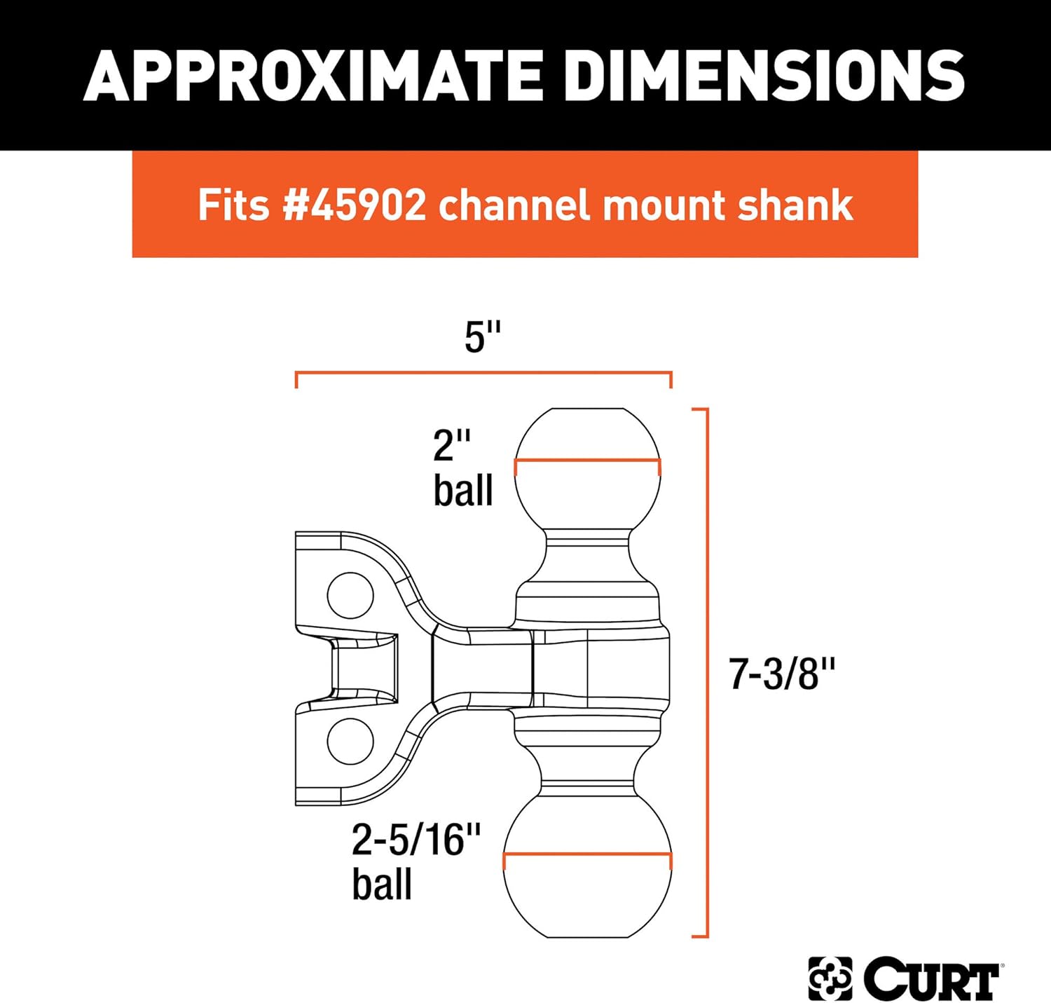 CURT 45908 Adjustable Pintle Hitch Combination, 2-1/2-Inch Receiver, 6-Inch Drop, 2-5/16-Inch Ball, 20,000 lbs & 45923 Replacement Dual-Ball for Adjustable Trailer Hitch Ball Mount #45902 or #45927