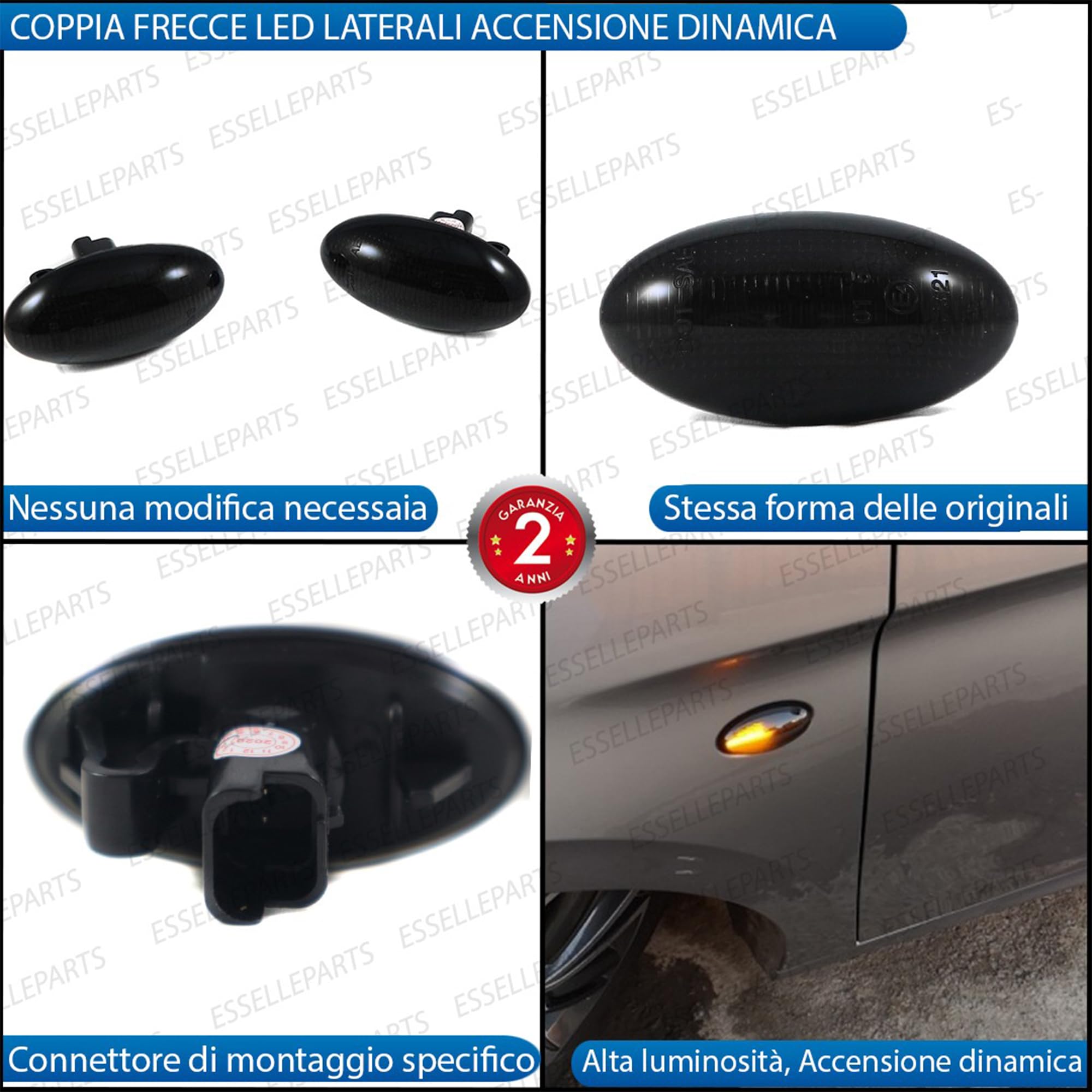Coppia Frecce Laterali Nero Fumé Progressive Dinamiche A Led per Fiat Scudo MK2, Ulysse 3, Scudo 3, Doblò MK3, Opel Zafira Life, Vivaro MK3, Plug and play Canbus nessun errore