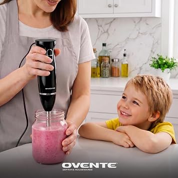 OVENTE Electric Corded Hand Blender, 300W with 2 Mixing Speeds Black HS560B | Handheld Immersion Stick Mixer with Stainless Steel Blades for Smoothies, Purees & Baby Food