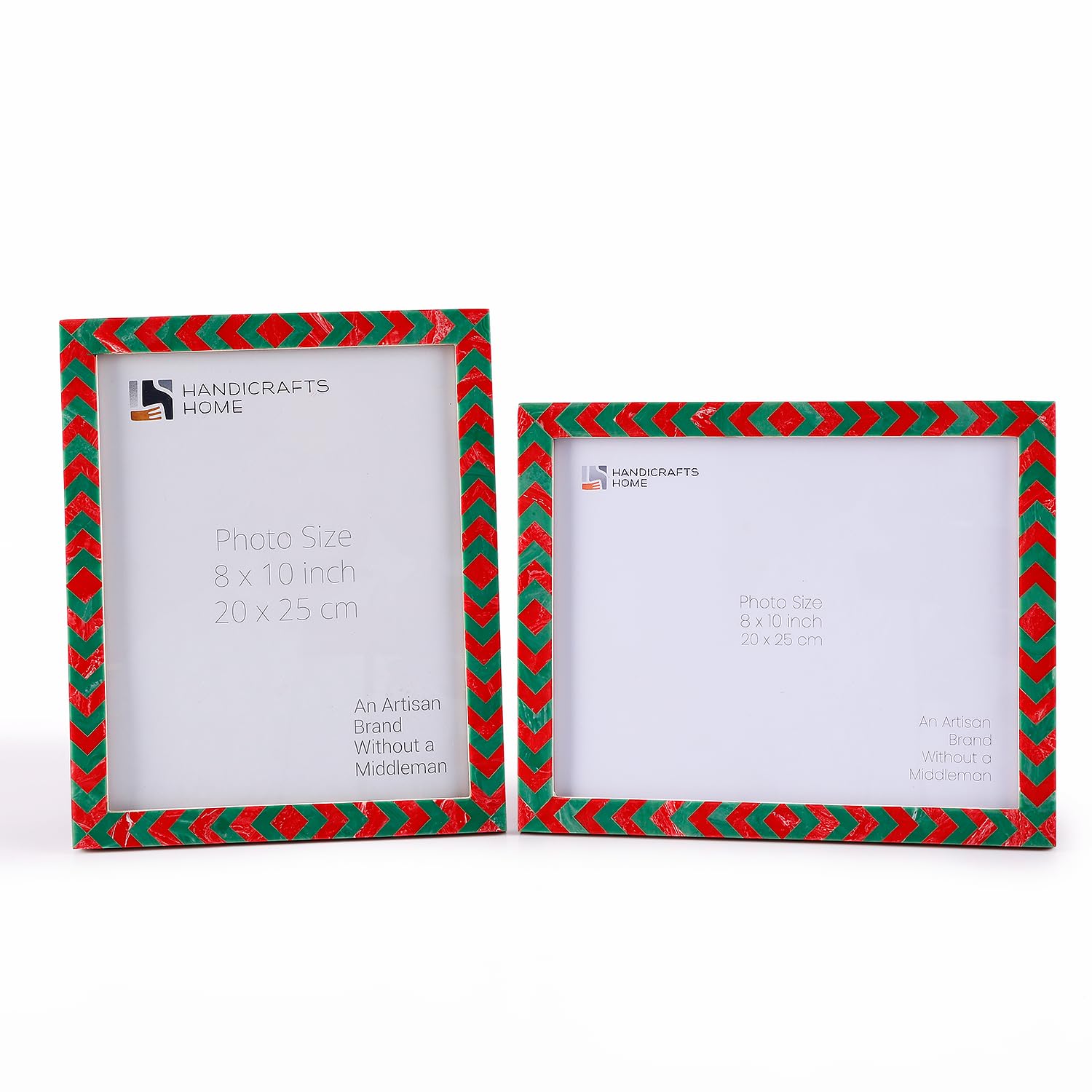 Handicrafts Home Green & Red 8x10 Picture Frame Set of 2, Vintage Photo Frames for Wall or Tabletop Display, Bookshelf, Family Wall Decor, Gallery Wall Frame Set, Multi Picture Frames Collage