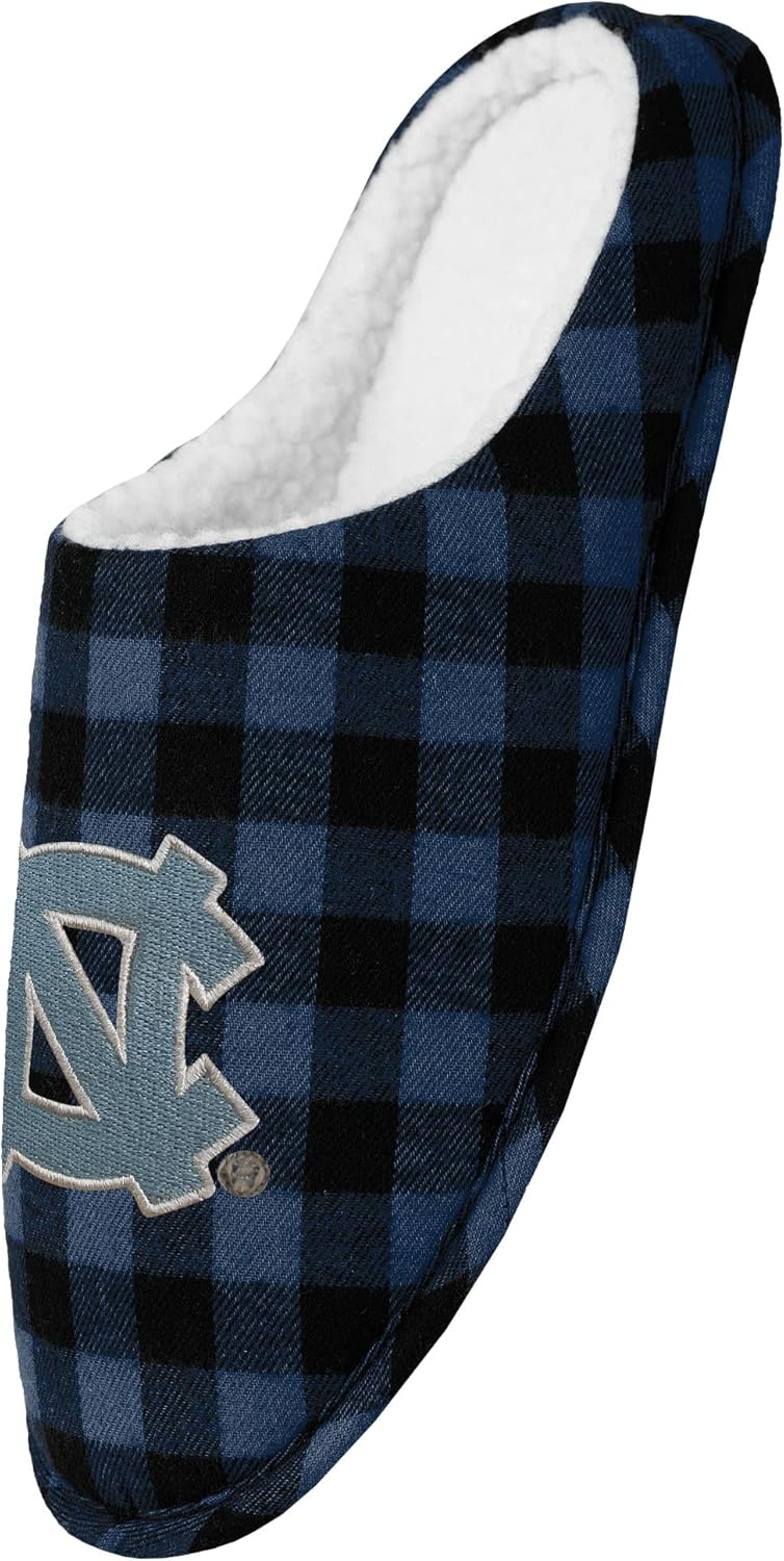FOCO Men's NCAA Sherpa Lined Buffalo Check Memory Foam Slippers