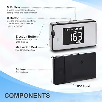 Hemoglobin Test Kits with 25 Hemoglobin Test Strips, Hemoglobin Test Kit for Home Use, Hemoglobin Tester Meter at Home, White