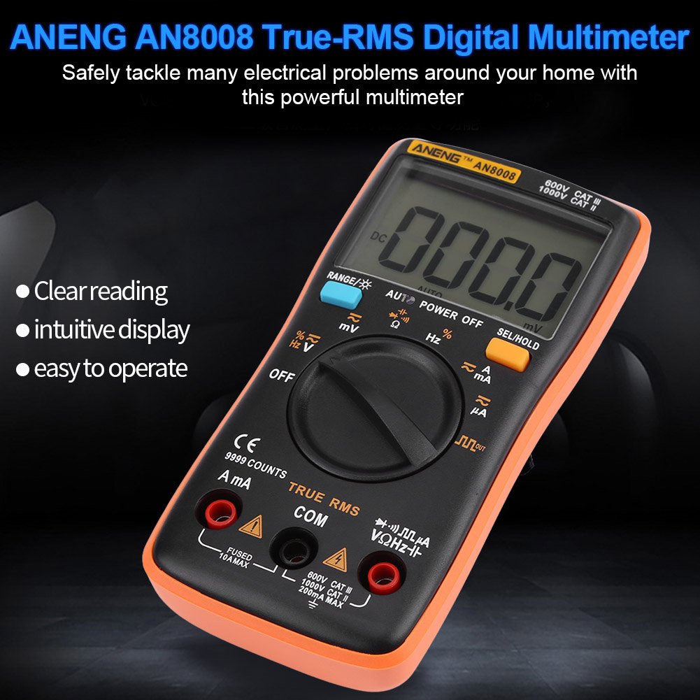 True RMS Digital Multimeter with Continuity & Diode Test, AC DC Voltage, Ammeter, Ohm Meter for Home, Automotive, Electrical Use