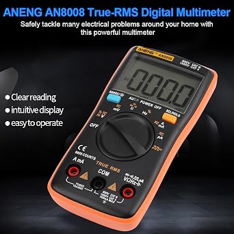 Akozon Digital Multimeter Autoranging,AN8008 True-RMS Digital Multimeter AC DC Voltage Ammeter Current Ohm Meter-Diode/Shutdown,Frequency and Duty Cycle Measurements-LCD Display-9999 Counts