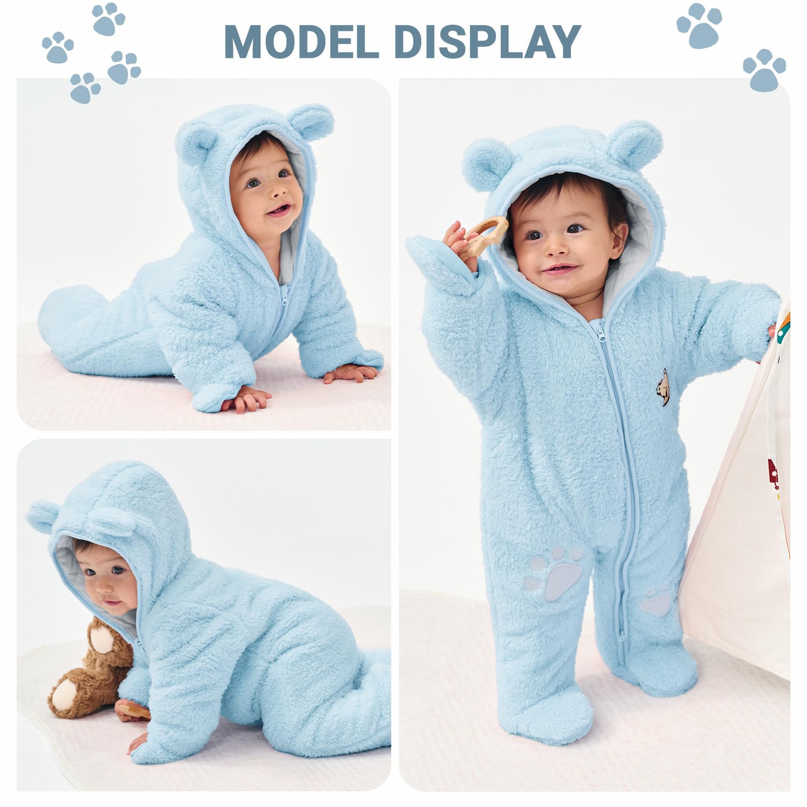 JiAmy Bambino Tute da Neve Inverno Pagliaccetto con Cappuccio Tutina in Pile Abiti a Maniche Lunghe 0-18 Mesi