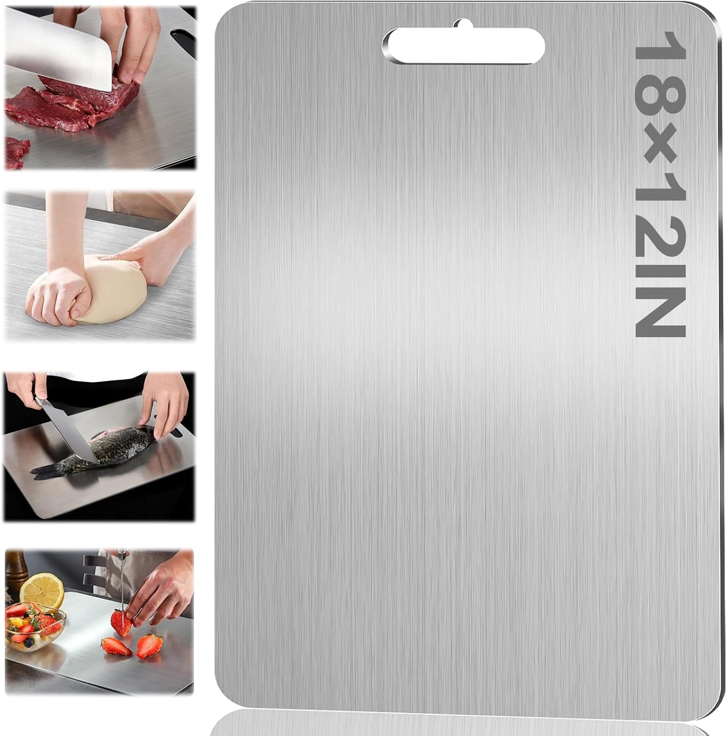 Titanium Cutting Board - 100% Pure, Non-Slip, Large, Double-Sided Medical Grade for Kitchen - Dishwasher Safe 0.1"L x 0.1"W