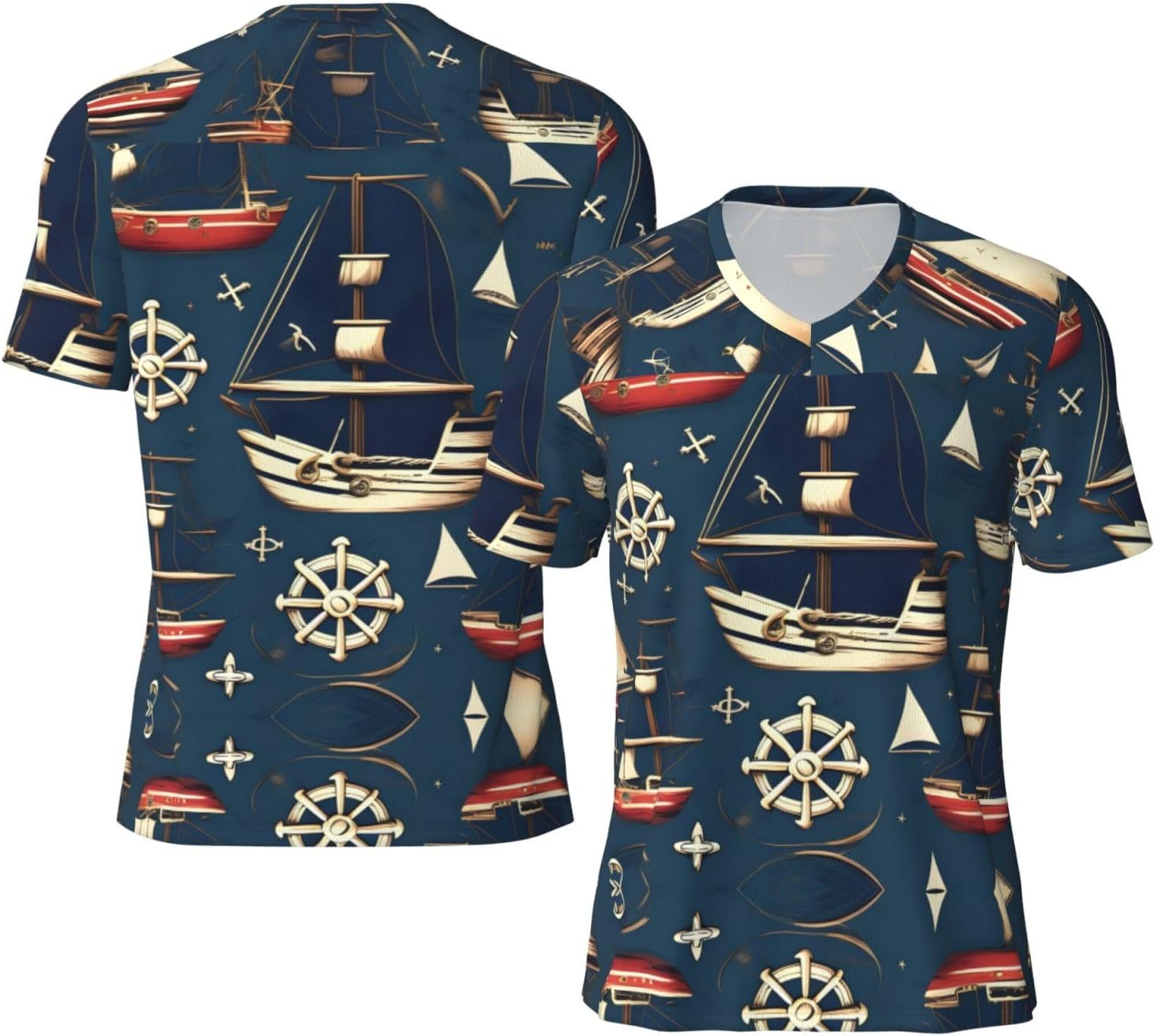 Nautical Sailing Pirate Theme Rugby Football Jersey for Men, Comfortable V-Neck Loose Fit Top for Team Sports Athletics