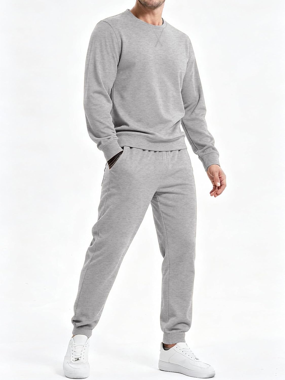 PLEPAN Men's 2 Piece Sweatsuit Lightweight Long Sleeve Crewneck Pullover Jogger Matching Sets Casual Outfits Tracksuit - Image 6