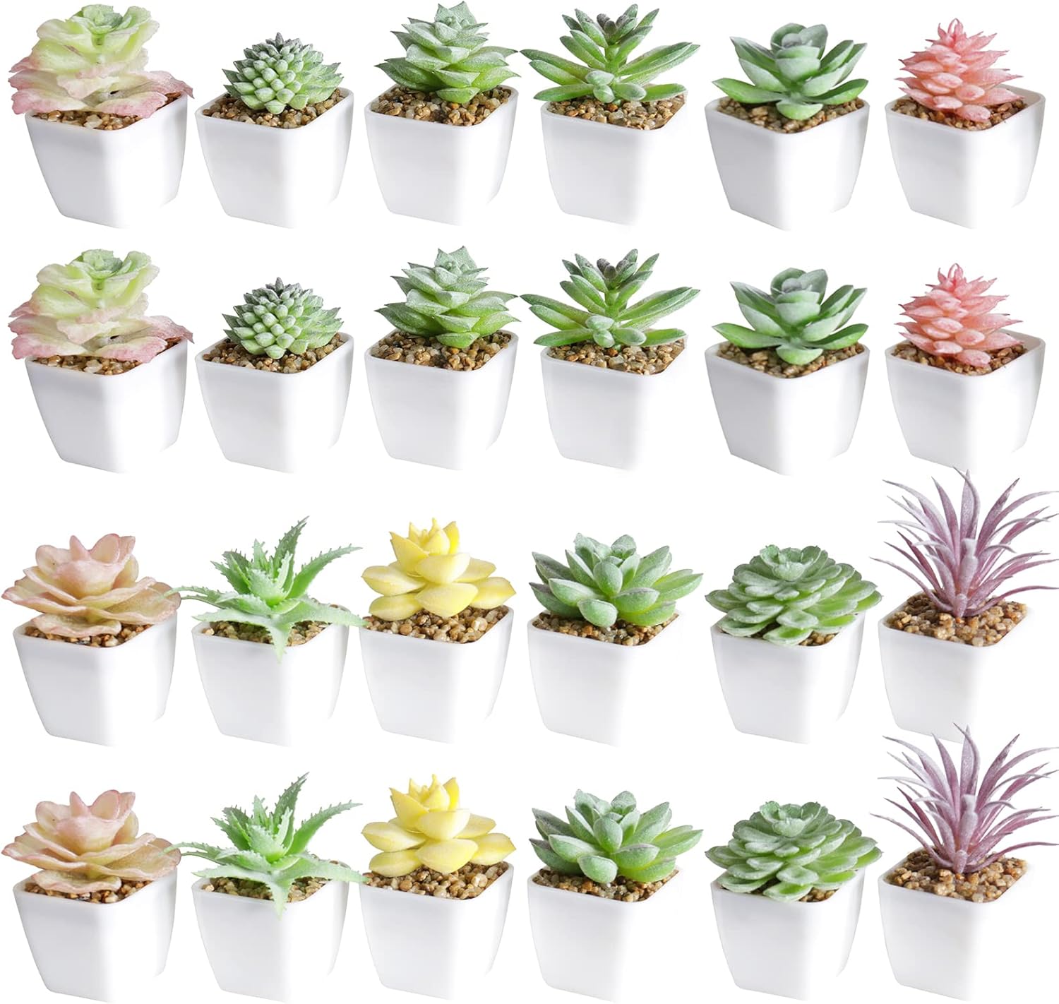 Tiita 24 Set Artificial Faux Succulents in Pots Fake Plants Plastic Arrangement Planter Small Mini Tiny Decoration for Home Office Desk Window Sill Bathroom Bedroom Outdoor Indoor
