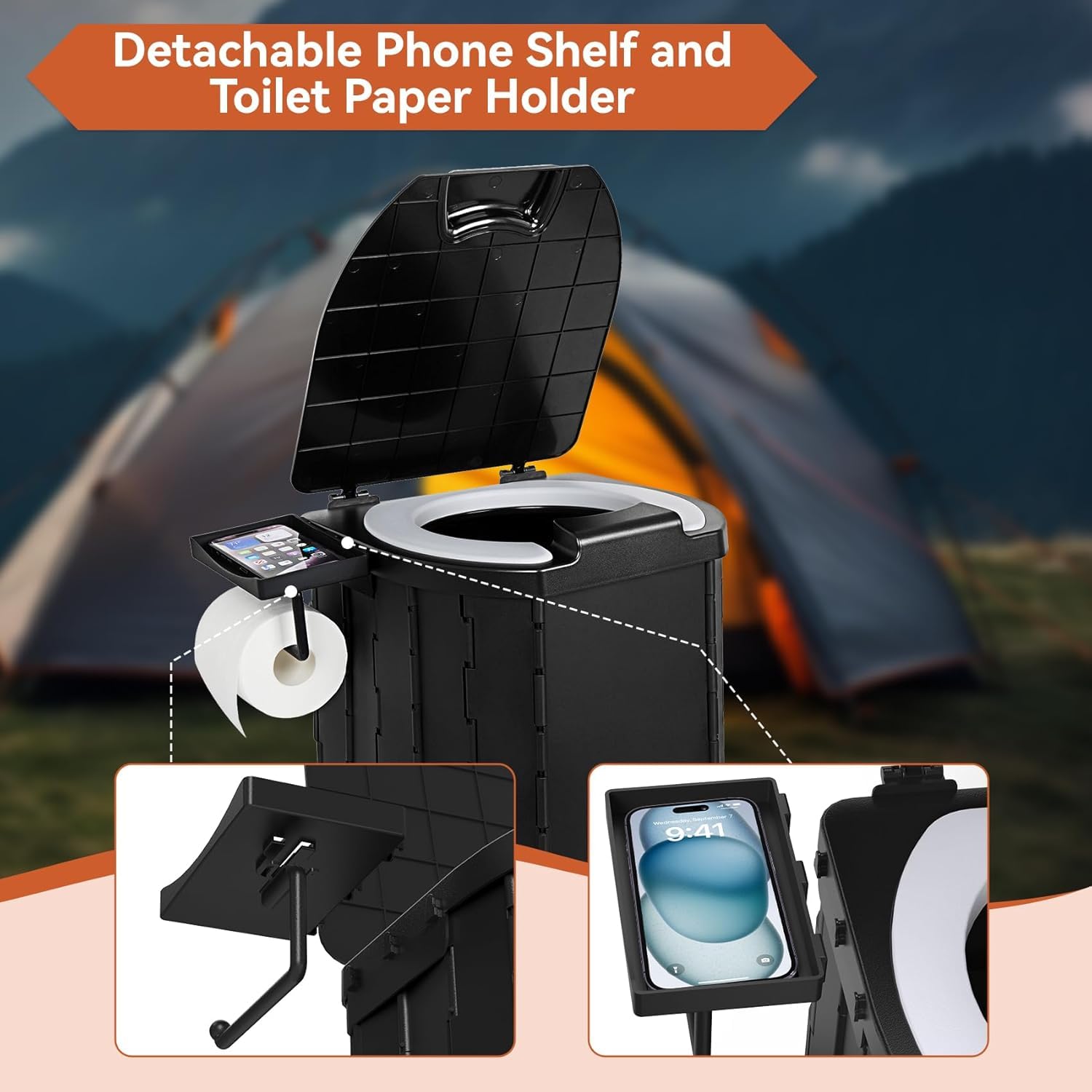 Tragbare Campingtoilette für Erwachsene, Faltbare Reisetoilette mit PU, 5L Kapazität, inkl. Abfallbeutel & Tragetasche, Kompakt & Leicht zu Reinigen für Outdoor, Wohnmobil, Auto & Notfall