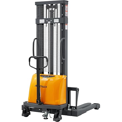 APOLLOLIFT Semi Electric Stacker, Pallet Stacker 98inch Lifting Height Material Lifter for Warehouse 3300lbs Capacity Straddle Legs with Adjustable Forks