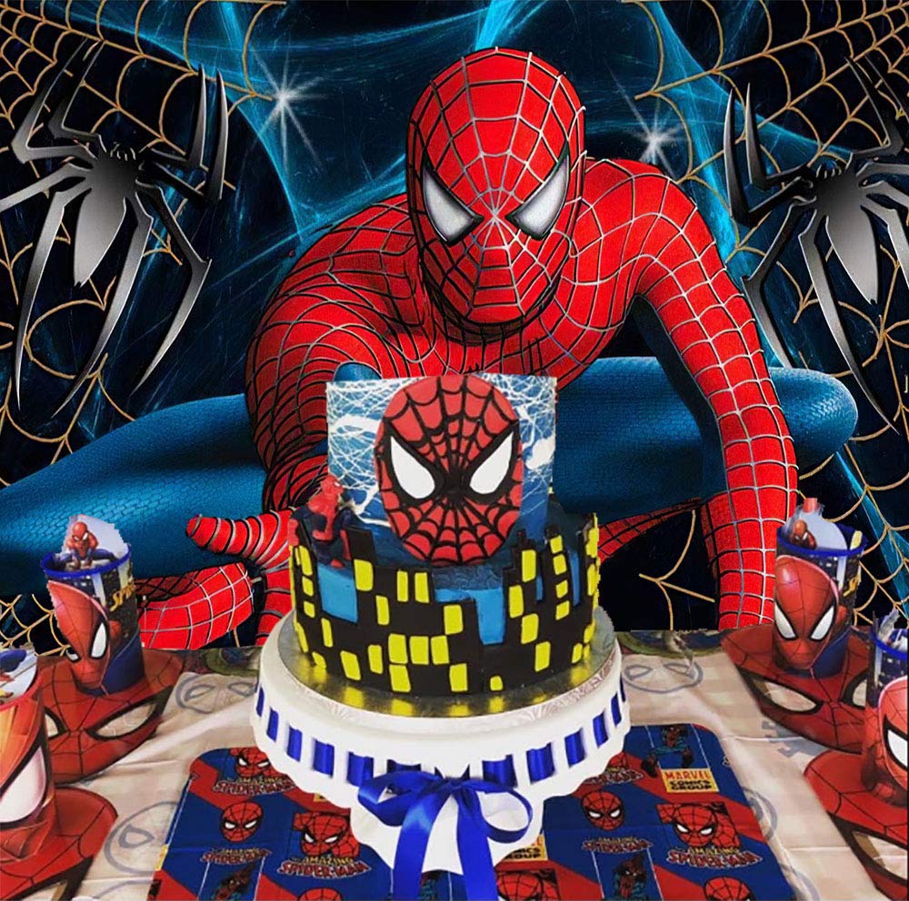 Red Spider Web Birthday Backdrop - 3.3x4.9ft Cartoon City Photo Banner For Boys Party Decor & Baby Shower Supplies