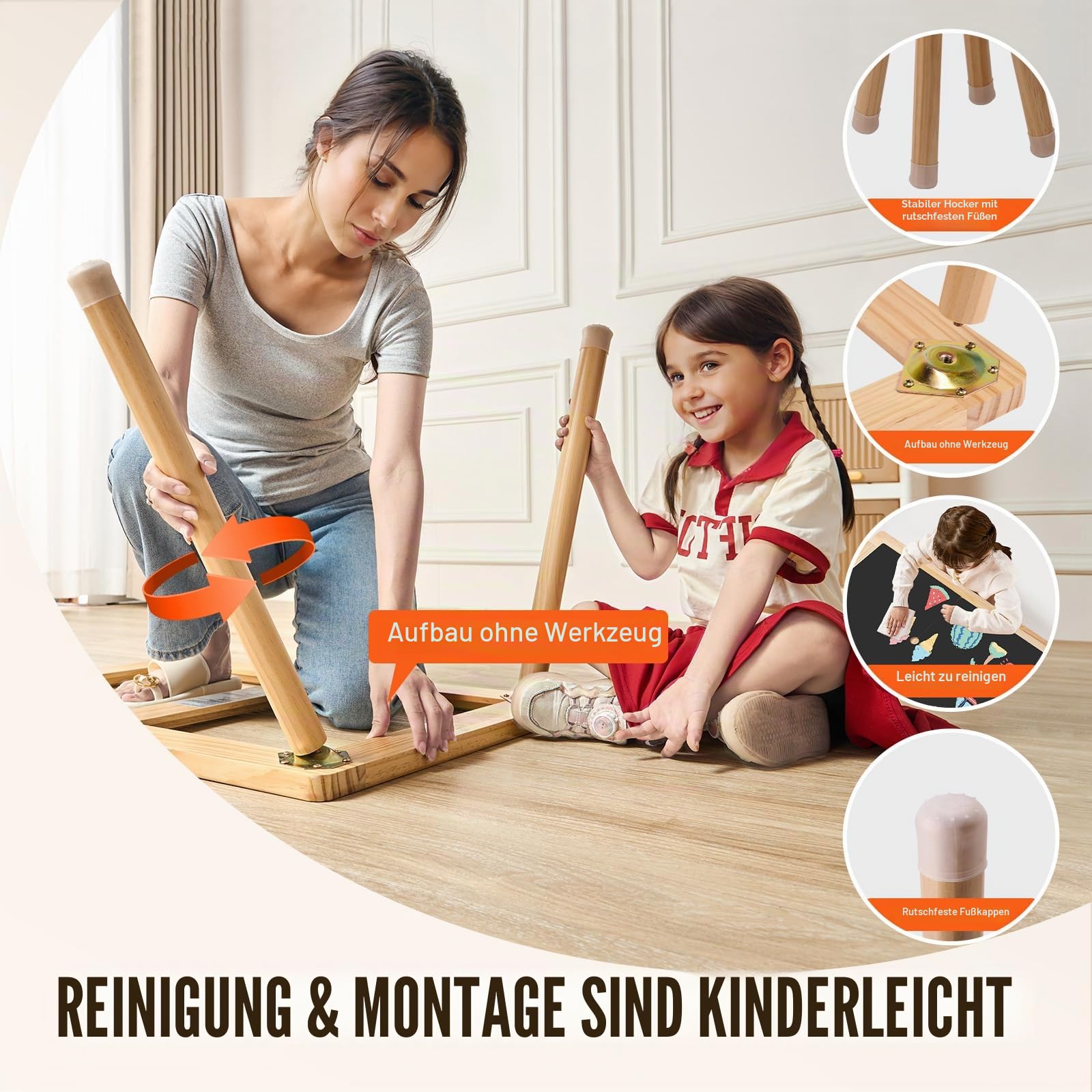 VEVOR Sensorisches Tischset Aktivitätstisch Kindersitzgruppe und Sand-und Wasserspieltisch mit 2 Hockern & 2 Aufbewahrungsbehältern & Papierrollenhalter, Kindertisch Holz – Geschenk für Kinder