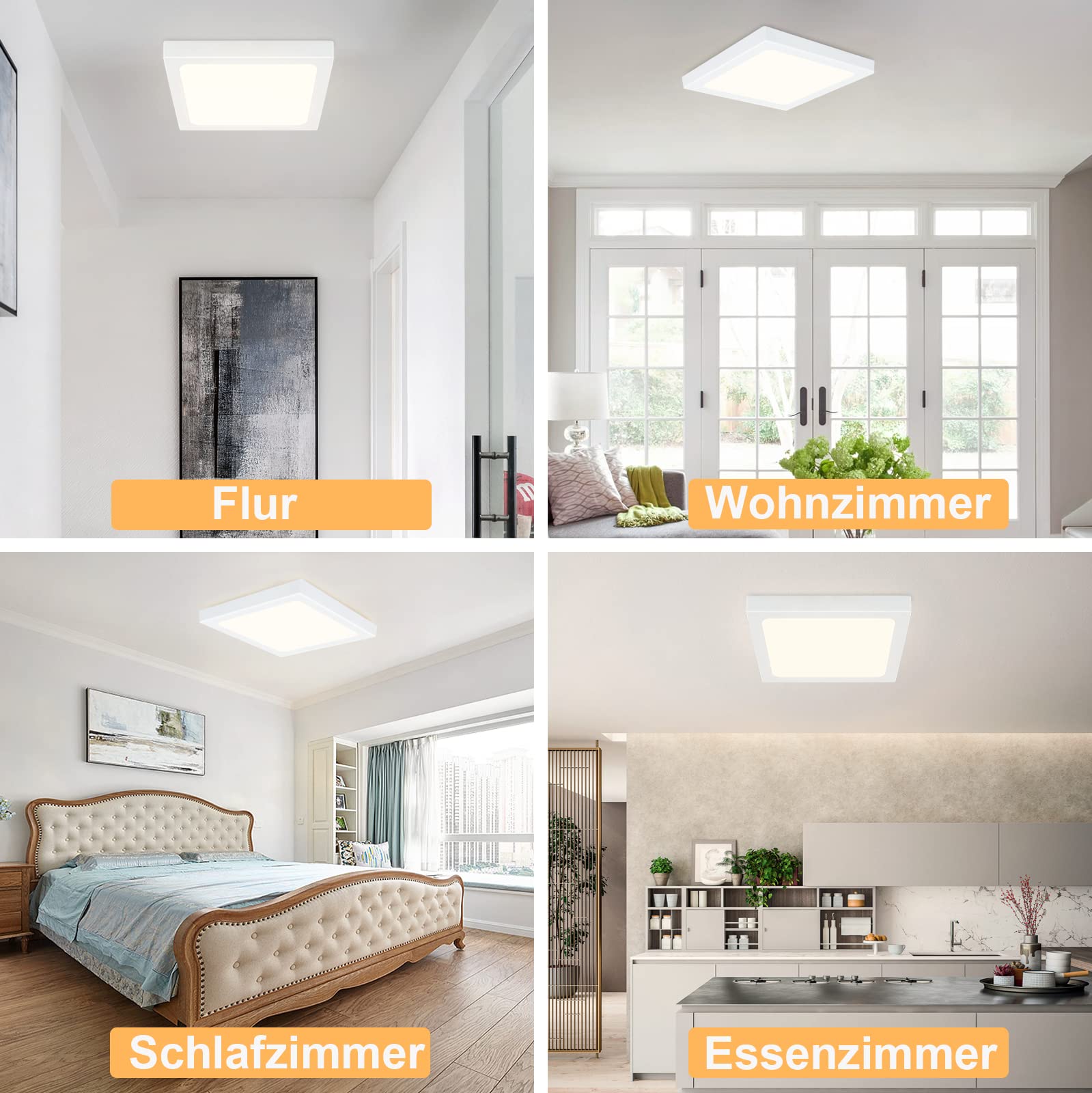 Glitzerlife LED Lampa Sufitowa Płaska2ER Lampa 18W Sufitowa Nowoczesna | Lampa Ledowa Biała Lampa Kątowa Neutralna Biała 4000K IP44 Wodoodporna do Kuchni Biura Salonu Łazienki Przedpokoju Ø22.5CM
