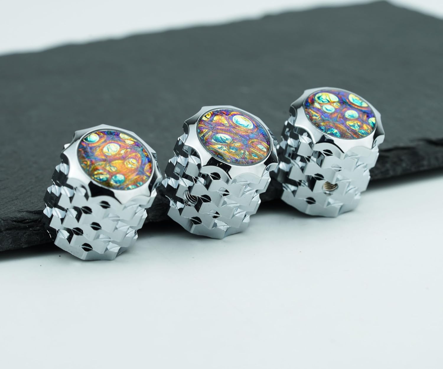 Guyker Guitar Potentiometer Control Knobs with 6.3mm Dia. Shaft Pots, 3PCS Gold Foil Vein Nori Aluminium Alloy Speed Tone Volume Switch Knob for Electric Guitar Precision Bass, CKB028-D Chrome