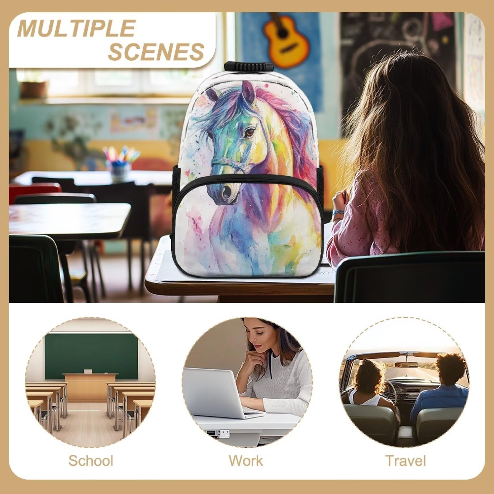 COEQINE Mochila escolar para niñas de 1er grado para adolescentes, mochila escolar de caballo arco iris para niños, bolsa ligera para niñas grandes de 4 a 6 años, regalos de cumpleaños, Caballo