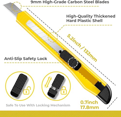 Miniatura 10 de JOYUMY Paquete de 8 cortadores retráctiles de caja de cuchillos utilitarios, cortador de hoja de 0.354in de ancho, cuchillo cortador de caja de