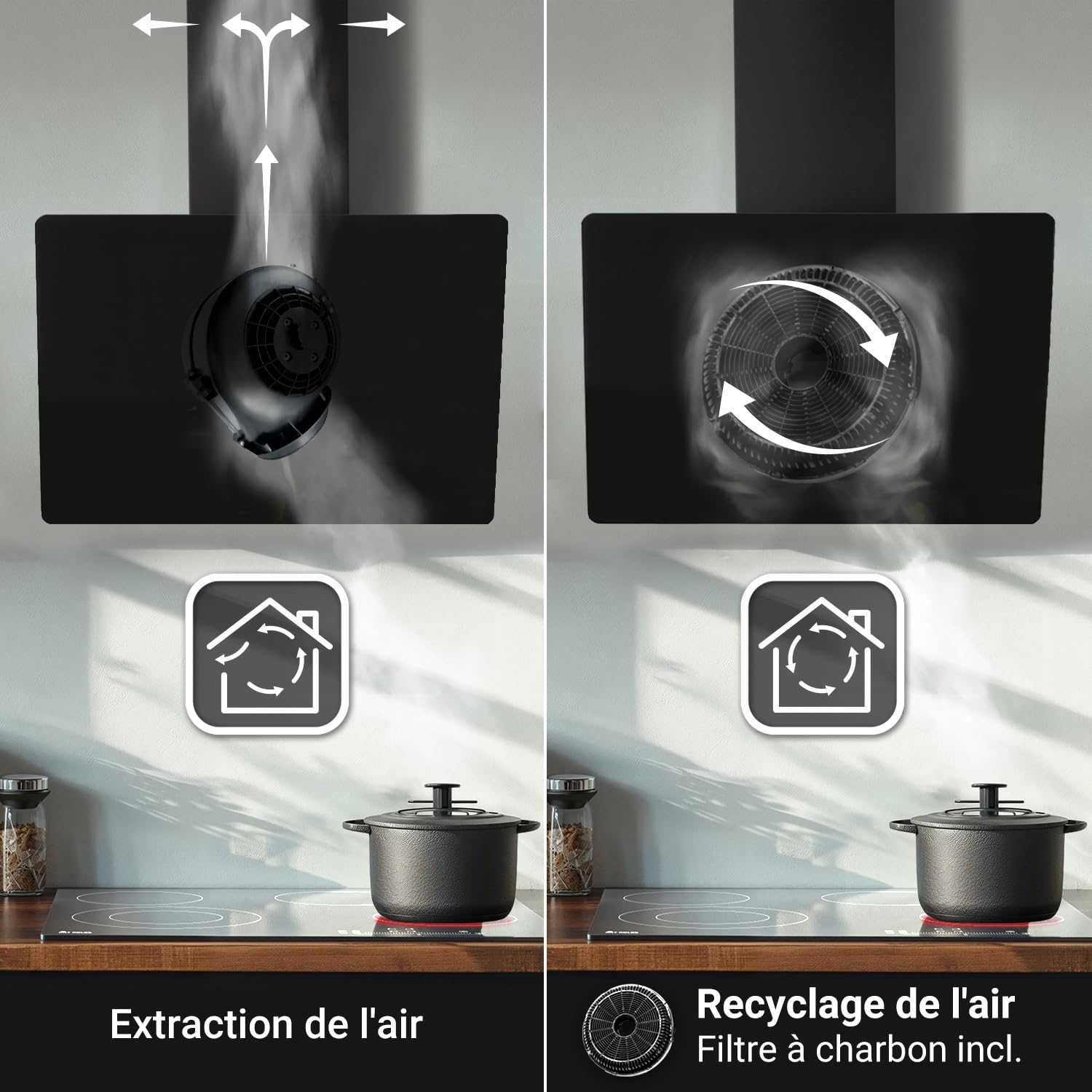 KKT KOLBE Hotte aspirante 80 cm | Air de circulation d'air évacué | 782 cbm/h | capuchons muraux sans tête | noir | verre | contrôle gestuel | Commande tactile du capteur | Éclairage LED | TRIO8025S