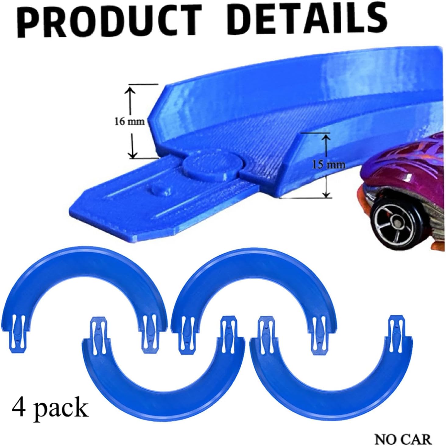 K TOMOTO Curved Track Pieces 180 Degree Banked Turn Compatible with Hot Wheels, Racetrack Connectors, 4 Packs