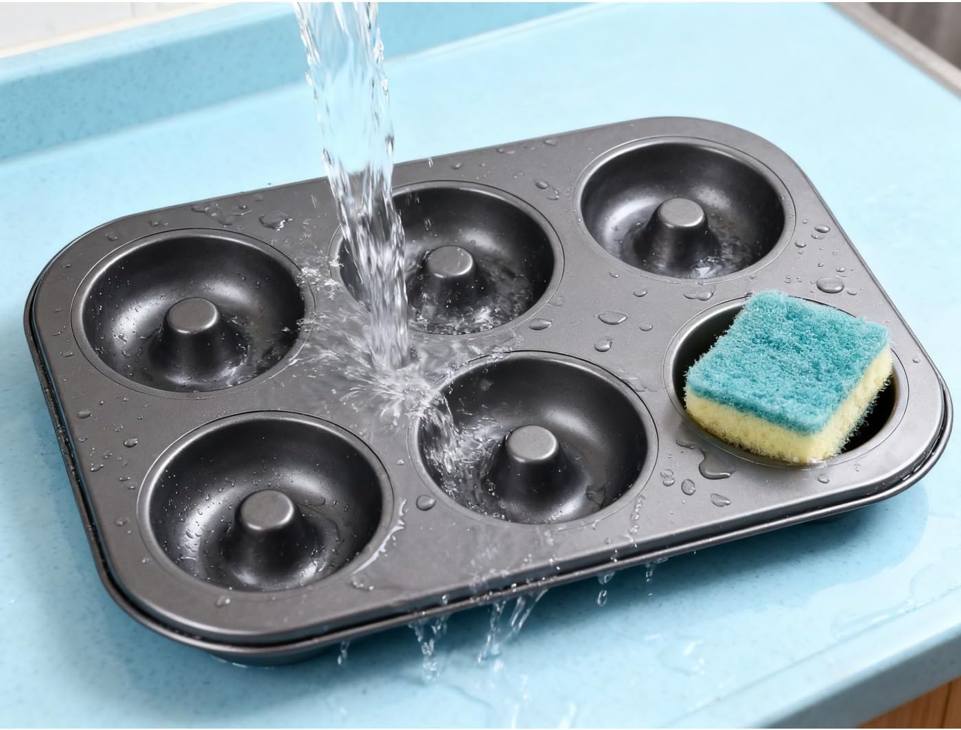 Non-Stick Donut Baking Pan, 1 Pack 6-Cavity Premium Carbon Steel Donut Mold, Heavy Duty & Oven Safe Baking Tray for Donuts, Muffins, Cakes and Biscuits, Easy Release