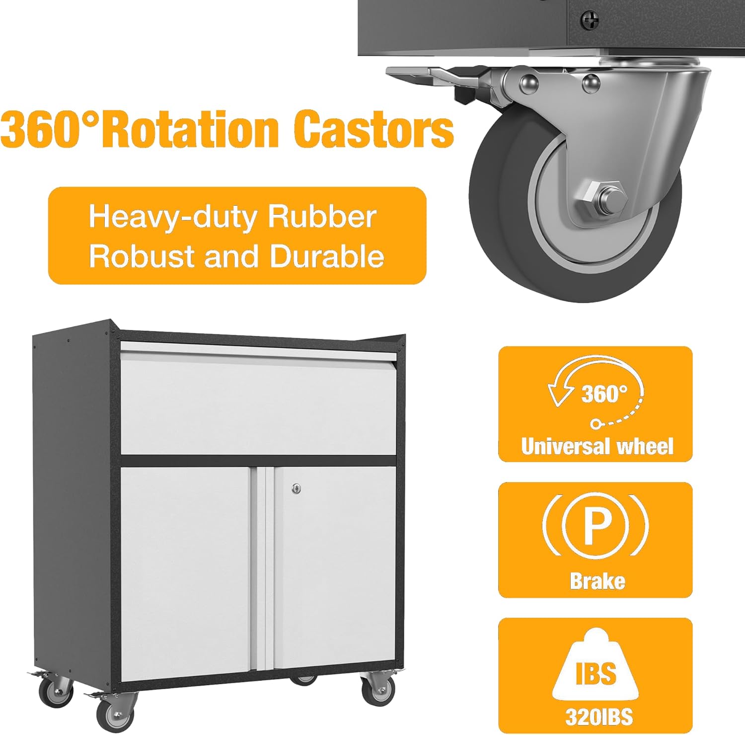 35.43" H Metal Storage Cabinet on Wheels,Lockable Rolling Garage Storage Cabinet with 1 Drawer & 2 Doors,Mobile Tool Cabinets for Home Office,Basement,Shop
