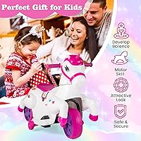 Vista 3 de OLAKIDS 2 en 1 motocicleta y caballo, unicornio de 6 V, juguete de paseo con batería con función de arriba y abajo, MP3, pantalla de potencia