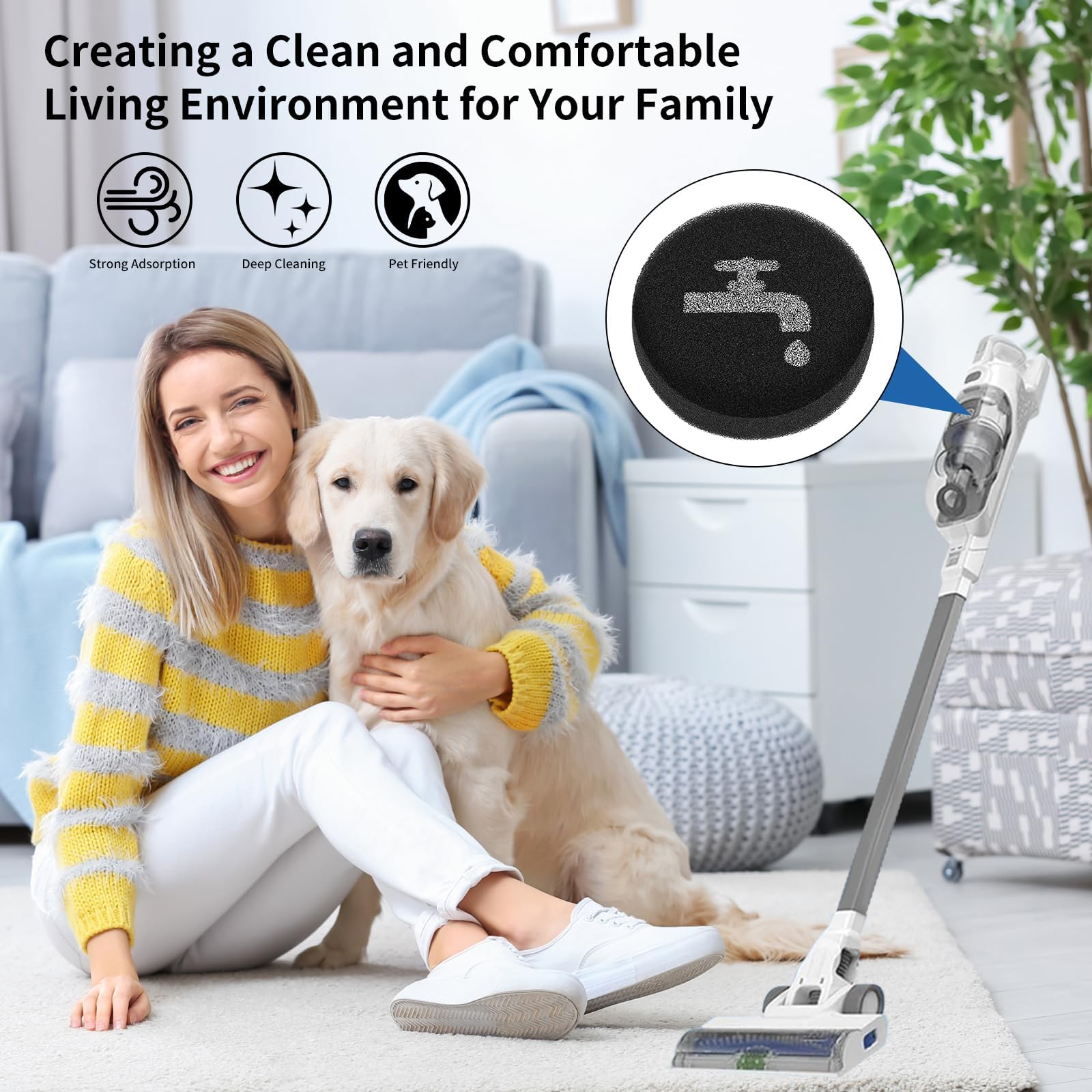6 filtri in spugna compatibili con BLACK+DECKER POWERSERIES+ 16V/20V Cordless Stick modelli BHFEA420J BHFEA520J BHFEA18D1, parte di ricambio BHFEAF1, accessori per aspirapolvere, facili da installare