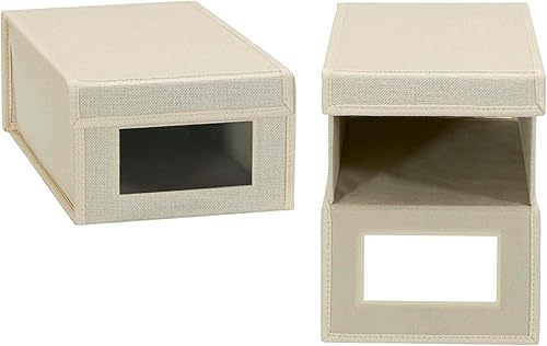 Household Essentials Caja de zapatos pequeña con frente caída, paquete de 2, beige