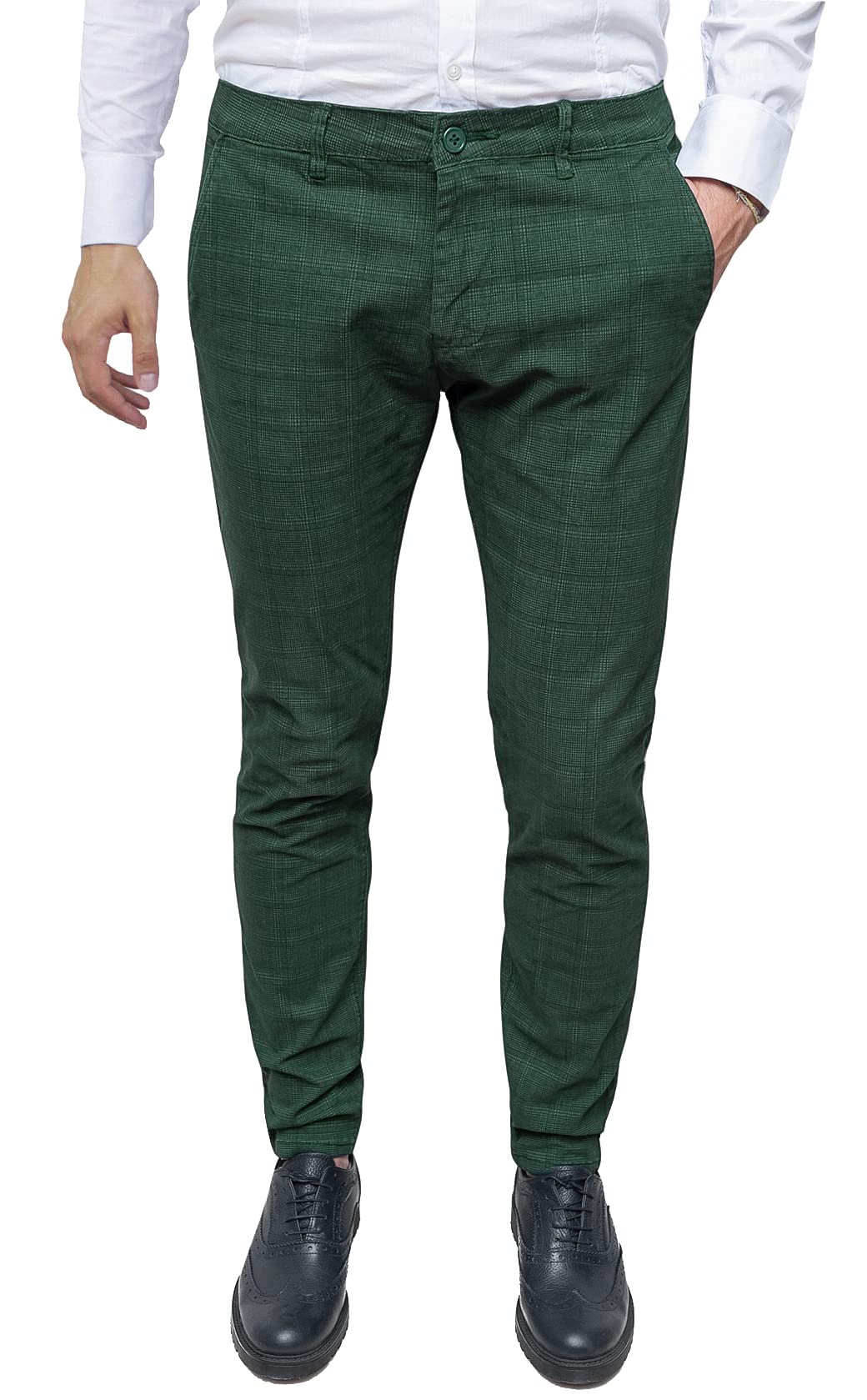 Evoga Men's Casual Stylish Slim Fit Prince of Wales Plaid Trousers