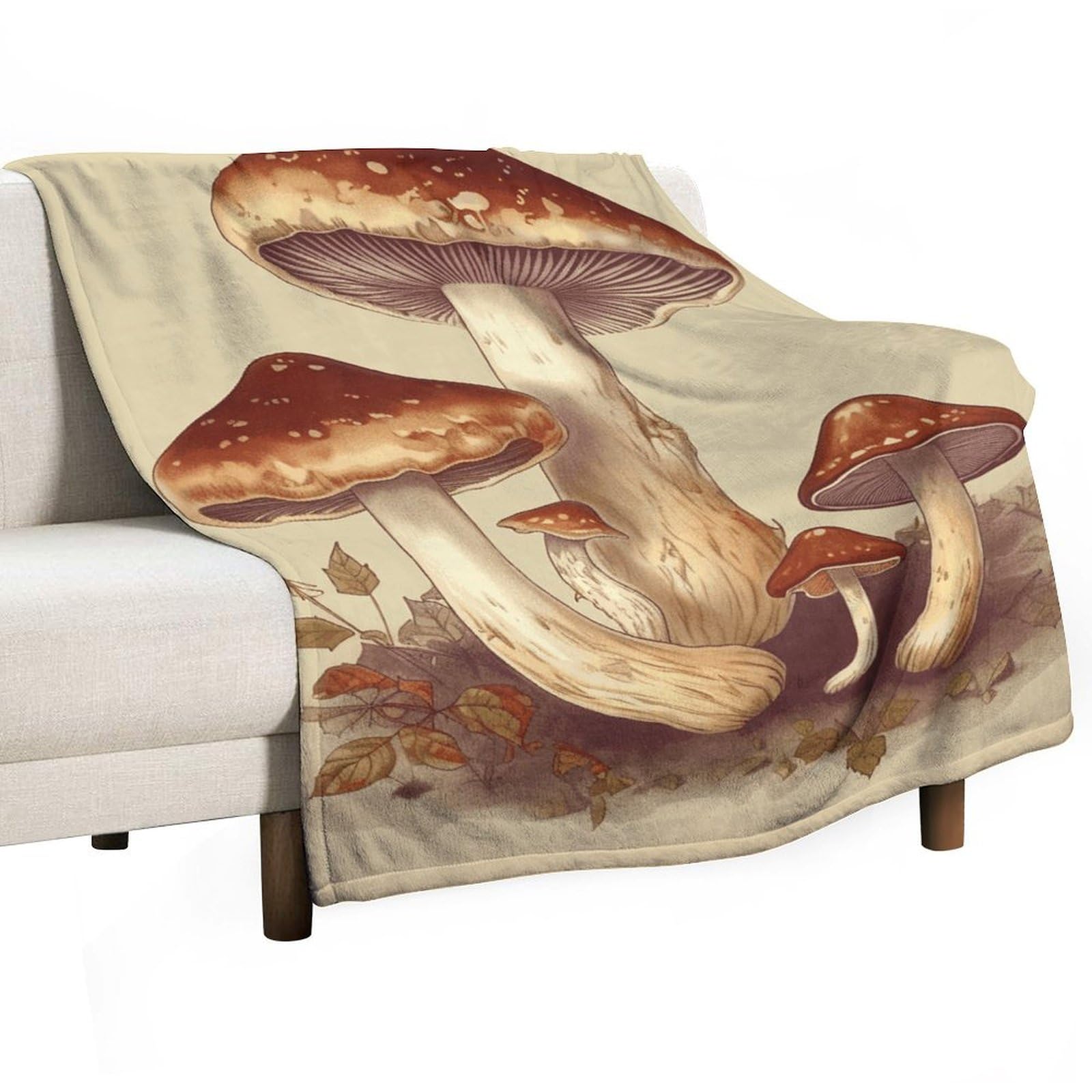 Couverture en flanelle haut de gamme motif champignons vintage illustration botanique