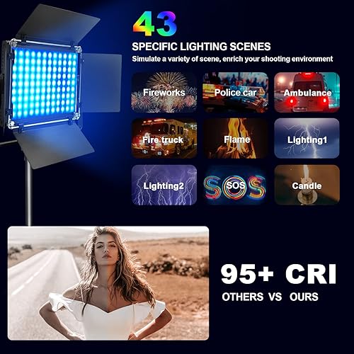 Miniatura 3 de Kit de iluminación de fotografía profesional de 2 piezas de 50 W con soporte, soporte de control de aplicación, 1500 lux3.3 ft, 360 a todo color,