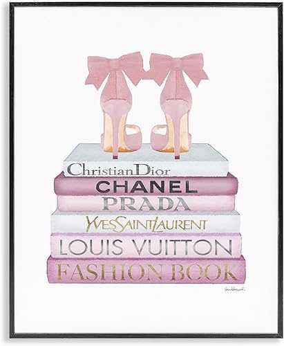 Stupell Industries Fashioner Shoes Bookstack - Acuarela rosa y blanca, diseño de la artista Amanda Greenwood, arte de pared, 16 x 20 pulgadas, marco