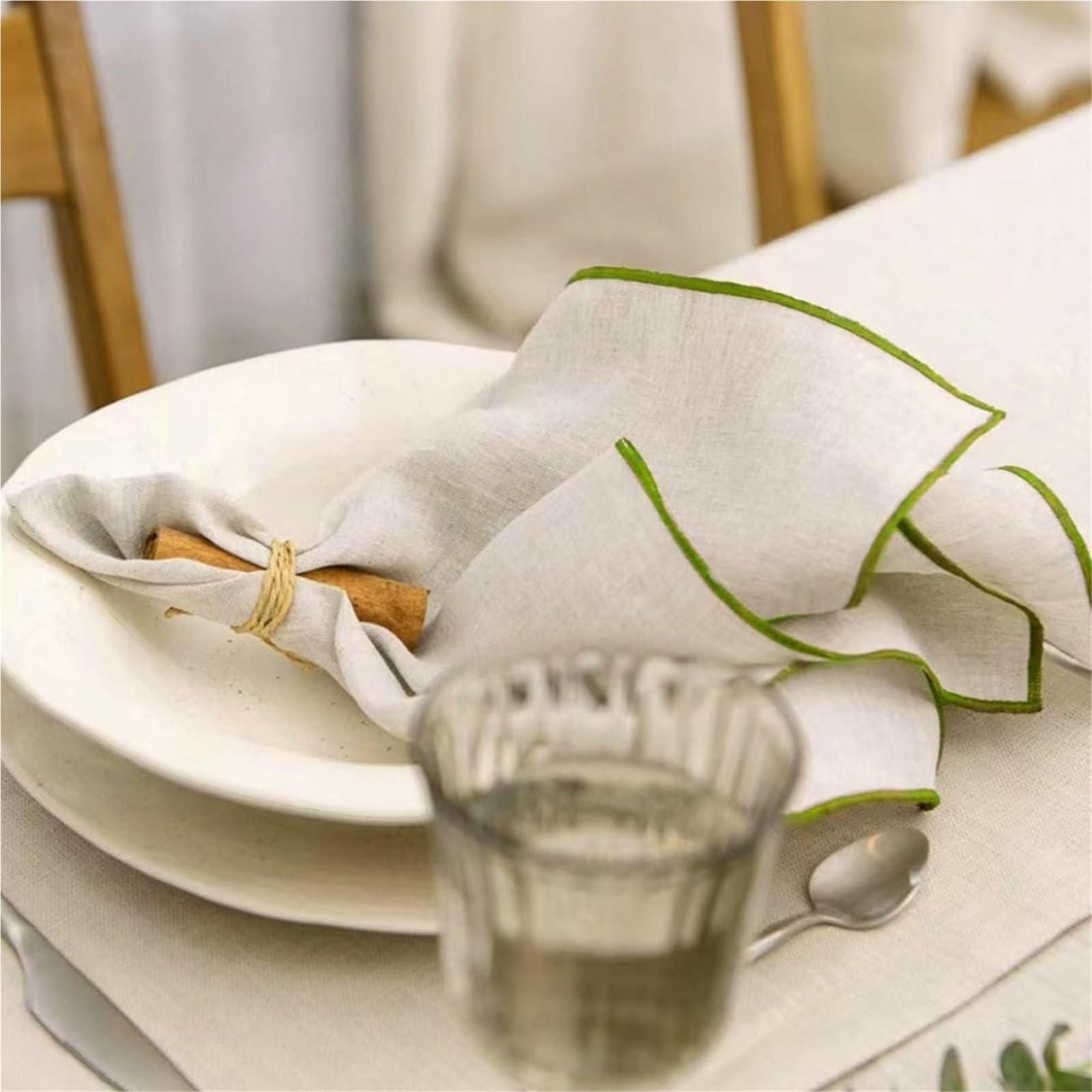 Servilletas de Mesa de algodón, Servilletas de Mesa 40x40cm Mezcla algodón y Lino 6uds Multicolor(6pcs Green Napkin)