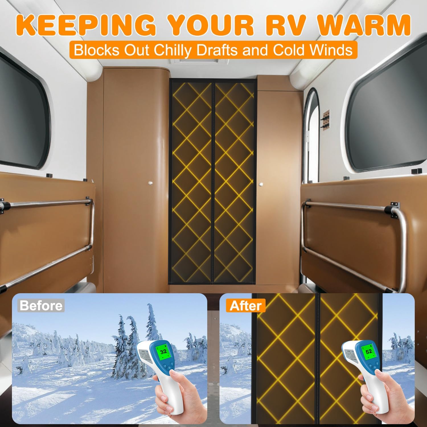 CCBASEBALL Magnetic RV Insulated Door Cover for Winter, 33'' x 80'' RV Door Insulation Curtain with Thickened Cotton, Waterproof Thermal Insulated Door Blanket for Motorhome,Travel Trailers, Camper