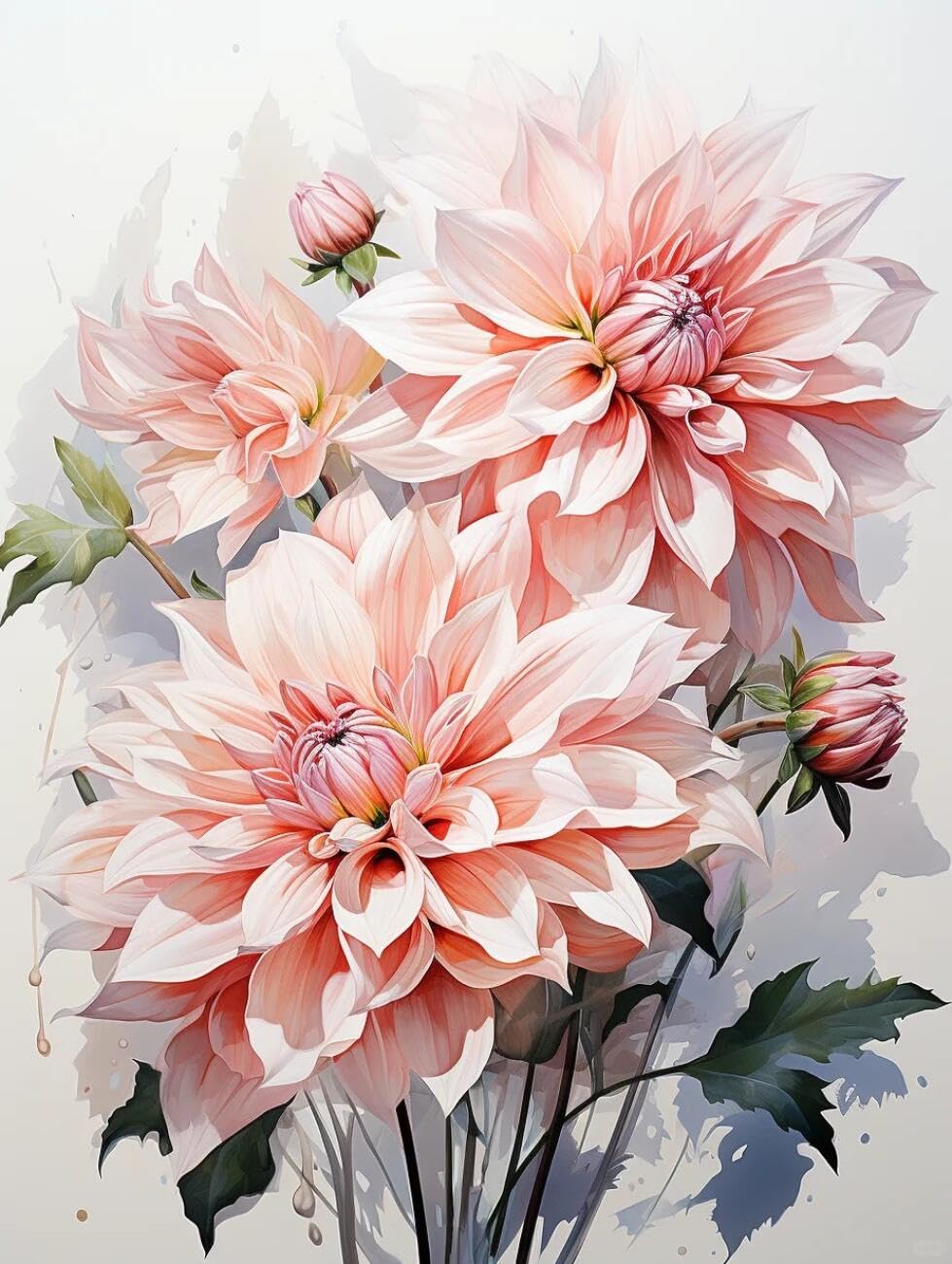 RKFLGEW Flowers 14CT Cross Stitch Kits for Beginners Watercolor Dahlia Cross-Stitch Kits for Beginner Or Adults,DIY Easy Counted Needlework Embroidery Set Home Decoration 40x50cm