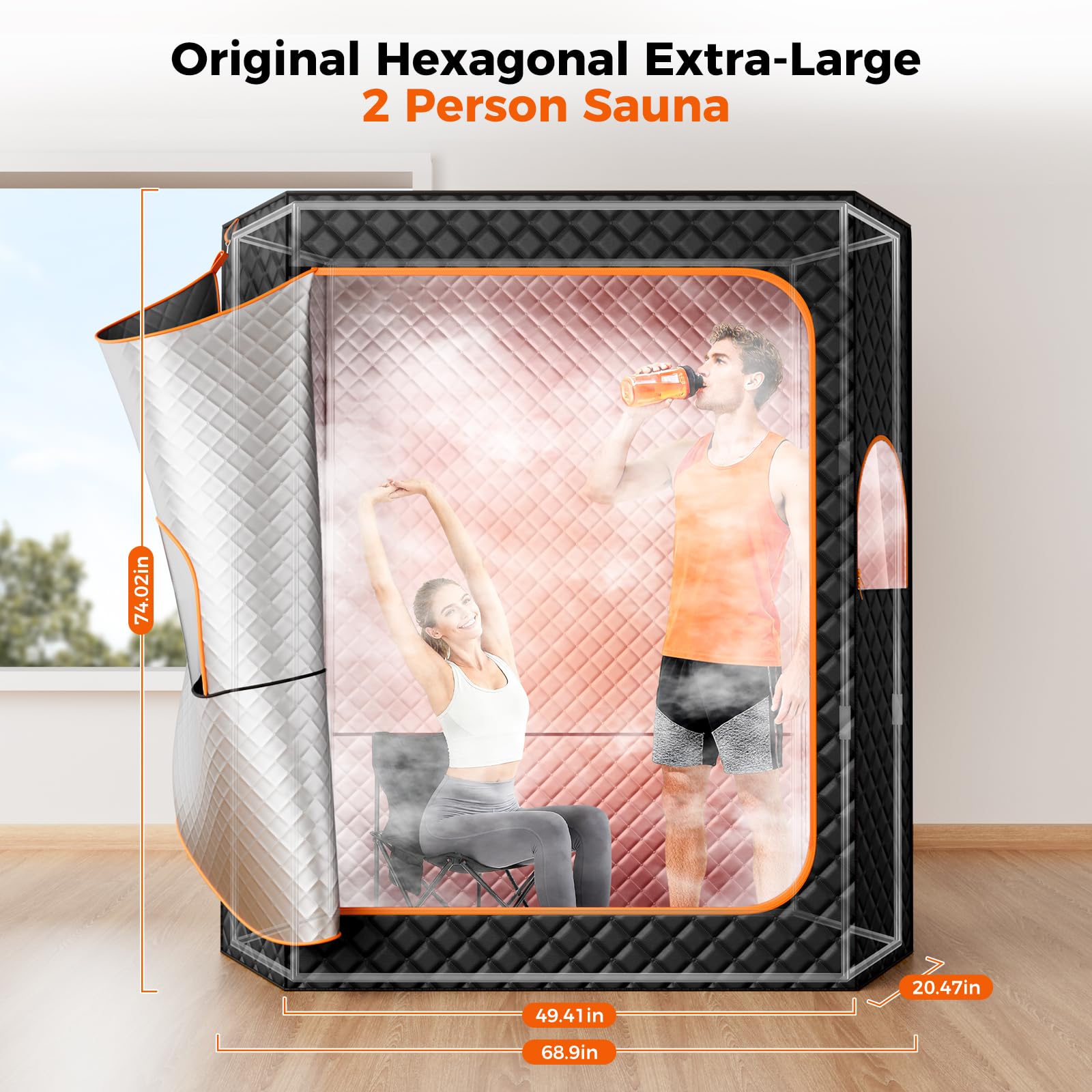 Caja de Sauna portátil, Sala de Vapor portátil para 2 Personas, Tienda de campaña Grande con 2 vaporeras, Silla Plegable para Relajarse, Negro
