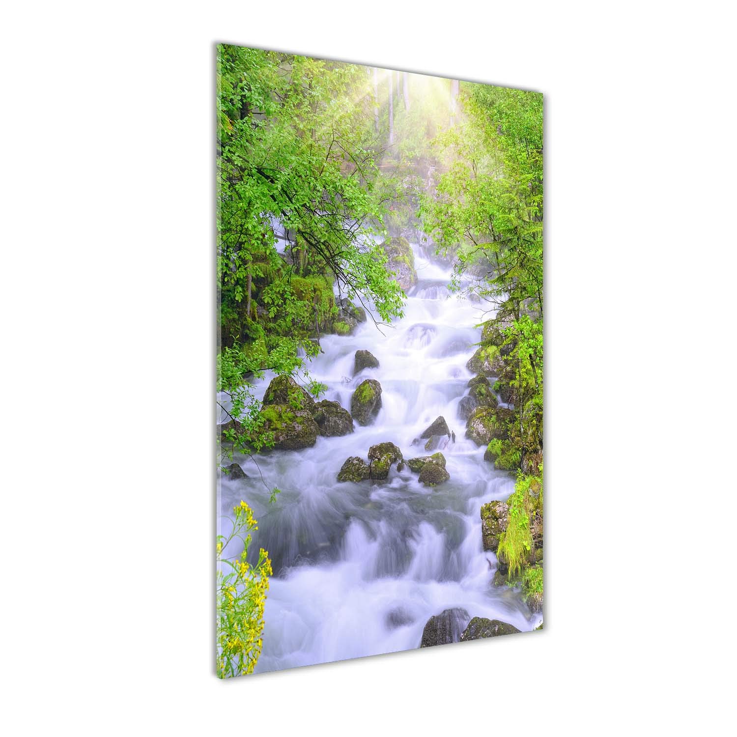 Tableau panoramique 60x120 cm ruisseau de montagne en verre lavable pour cuisine