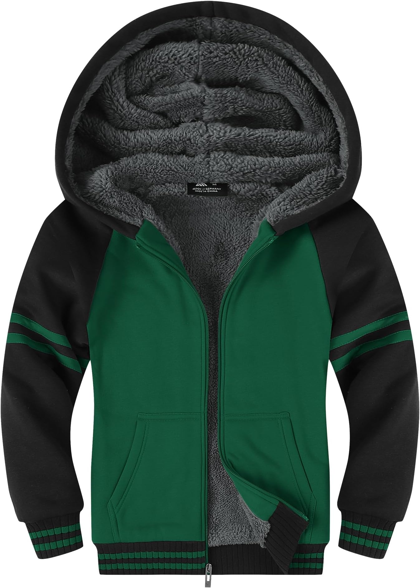 SWISSWELL Hooded Jacket for Boys Full Zip Ultra Soft Sherpa Fleece Hoodie Sweatshirt for Kids School Hooded Outerwear