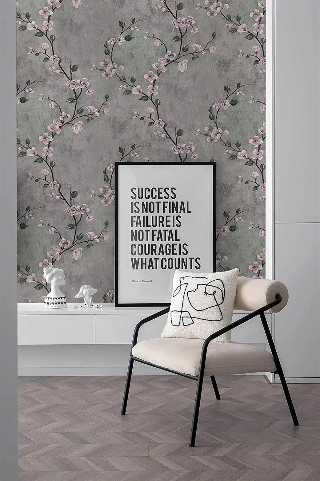Tapeta do salonu, Tapeta kwiatowa Szara tapeta samoprzylepna Kwiatowa samoprzylepna tapeta w rolce Zdejmowany papier przylepny Dekoracyjna tapeta samoprzylepna(Grey,5mx45cm)