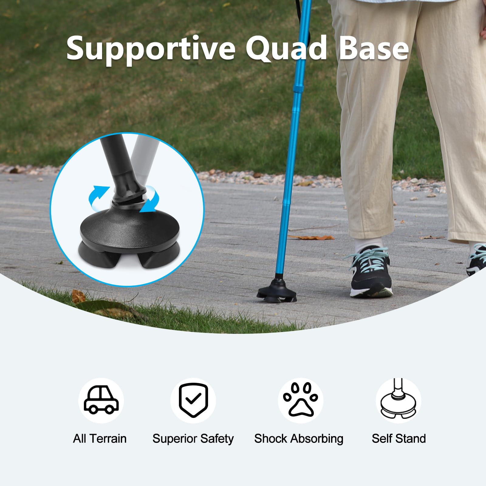 Rehaescort Bastón para hombres y mujeres: plegable, ajustable, ligero, bastones para personas mayores, equilibrio, de pie, punta pivotante, mango suave, bastones plegables con bolsa de viaje (negro)