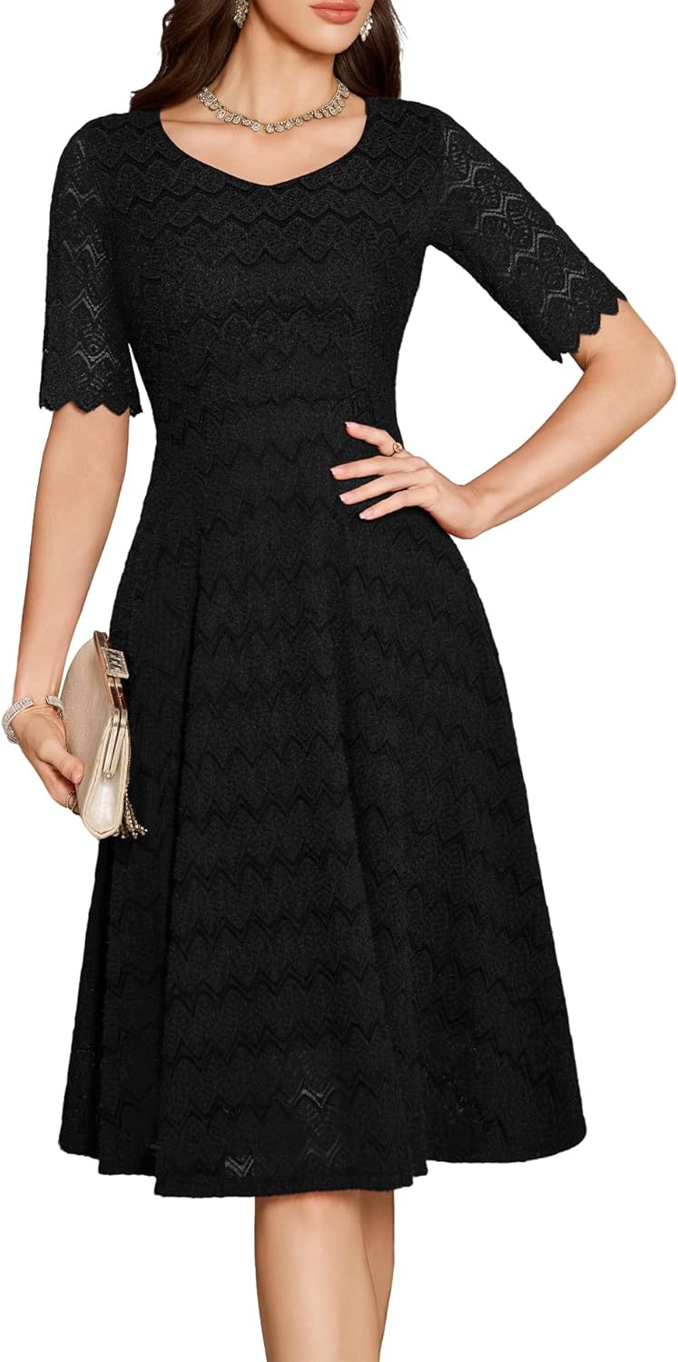 Dressystar Women's Short Sleeve Lace Wedding Guest Dress V Neck A Line Formal Cocktail Evening Party Dresses 2025