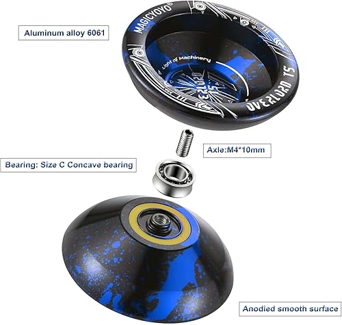 Miniatura 2 de Paquete de 2 Yoyos T5 negro azul aleación Yoyo insensible+Yo yo K2 cristal blanco sensible plástico sensible para niños principiantes, 2 agujeros