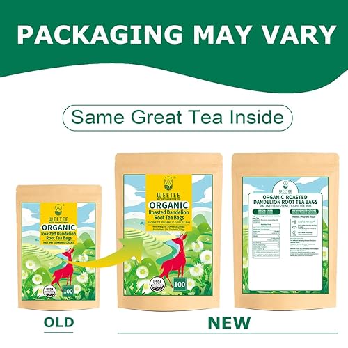Miniatura 2 de WEETEE - Bolsas de té orgánico de raíz de diente de león tostado, certificado USDA, té de hierbas de diente de león, 100 unidades, sin cafeína,