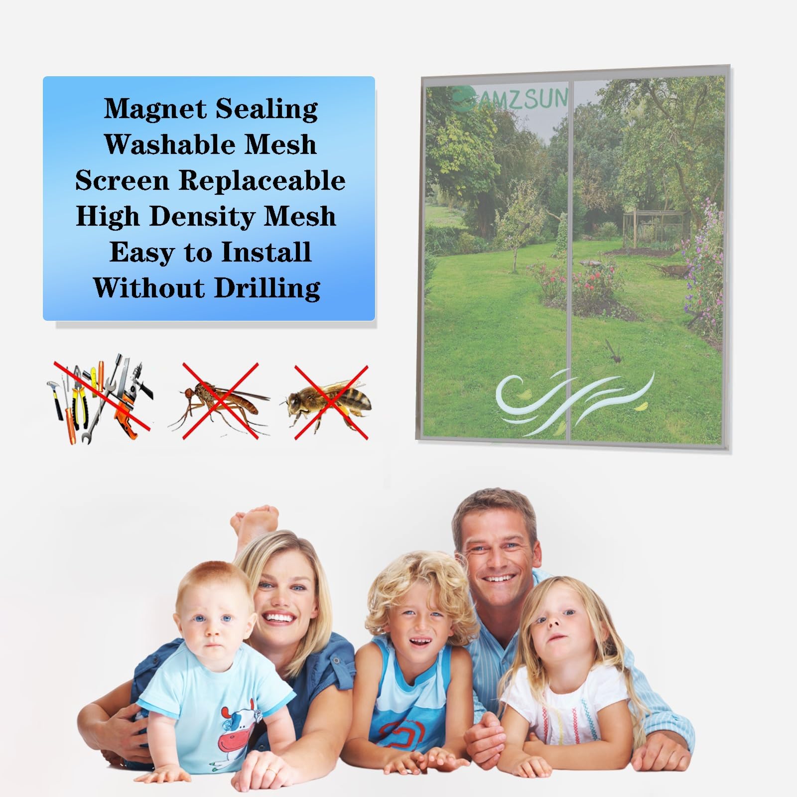 Magnet Fliegengitter Fenster 230x230cm Grau Magneten Fliegenvorhang Insektenschutz Fenster Tür mit Klettband für Balkontür Terrassentür ohne Bohren