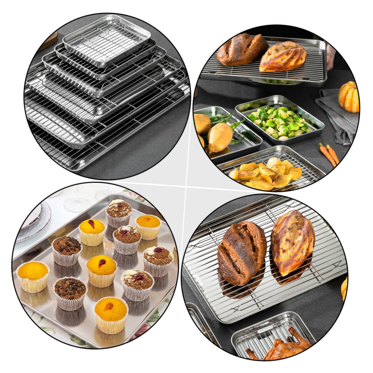 Uonlytech Bandeja de Hornear Antiadherente con Rejilla para Enfriar y Bandeja de Drenaje de Aceite Utensilios de Cocina para Hornear Alimentos Color Plateado
