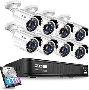 ZOSI 1080p HD Home Security Camera System Outdoor Indoor, H.265+ 8 Channel 5MP-Lite DVR with AI Human Vehicle Detection, 8 x Weatherproof Surveillance CCTV Bullet Cameras, 80ft Night Vision, 1TB HDD asin的图片
