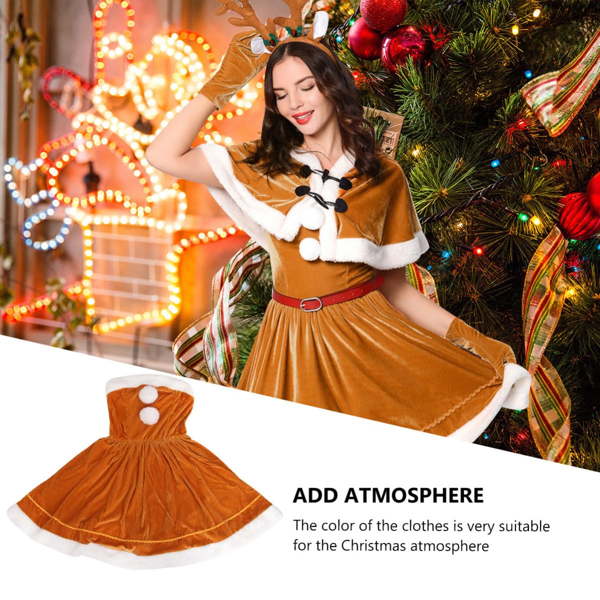 Beavorty Disfraz de Poliéster para Niña Vestido Rojo de Cosplay Navideño Tela Cómoda y Cálida Adecuado para Fiesta y Ambiente Navideño Fiesta Ambiente