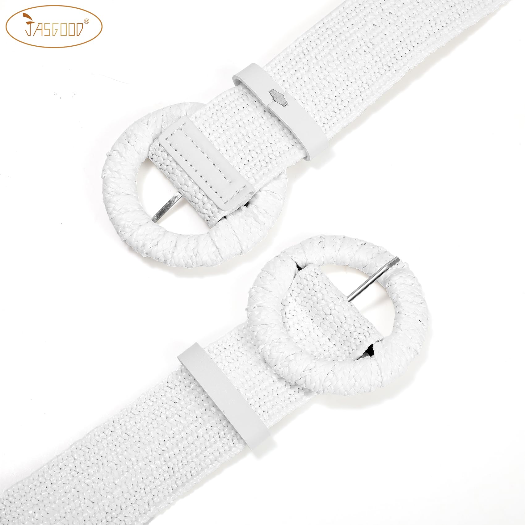 JasGood Stroh Geflochten Elastischer Gürtel für Damen Breiter Taillengürtel Rattan Gewebter Boho Gürtel für Kleider